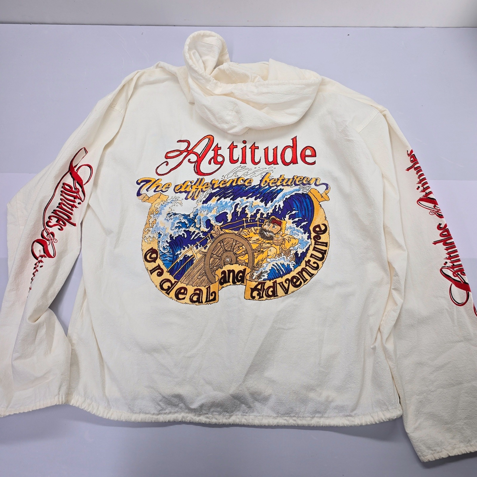 Vintage Latitudes & Attitudes Sailing Zip Hoodie Mens Large White Graphic Jacket